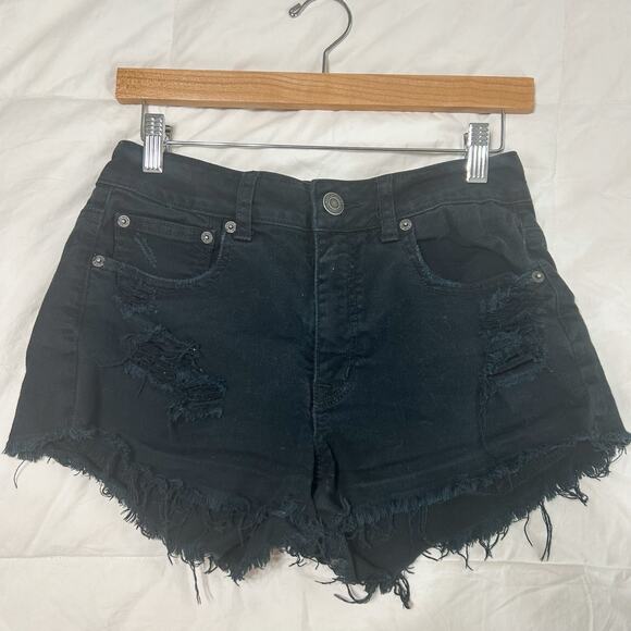 American Eagle Black Distressed Denim Cutoff Shorts High Rise Size 6 EUC - Picture 2 of 5